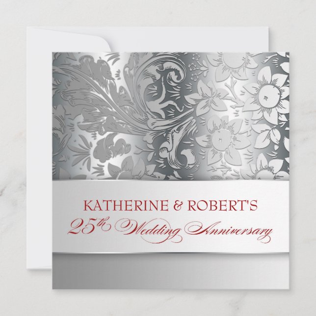 schöne silberne 25-Jubiläumseinladungen Einladung (Vorderseite)
