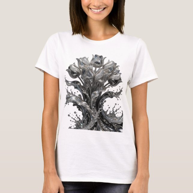 Schöne silberne ABSTRACT ART Statement T-Shirt (Vorderseite)