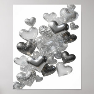 Schöne silberne HEARTS OF GLASS Design Poster