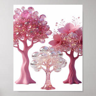 Schöne Silberne PINK DIAMANT BÄUME Poster