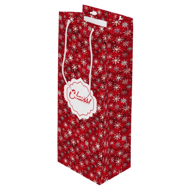 Schöne Silberschneeflocken Geschenktüte Für Weinflaschen (Vorderseite Schrägansicht)