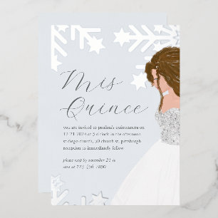 Schöne Silberschneeflocken Quinceanera Folieneinladung