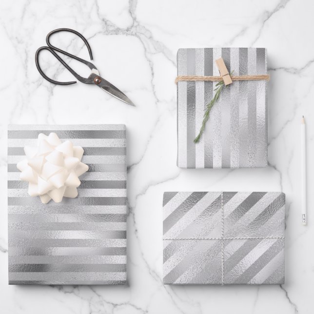 Schöne Silberstreifen-Hochzeit Geschenkpapier Set (Vorderseite)