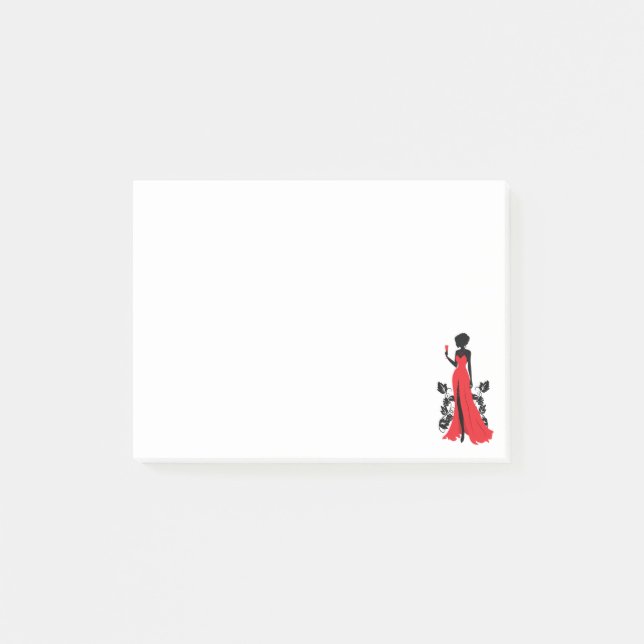 Schöne Silhouette der jungen Frau mit Weinglas Post-it Klebezettel (Vorderseite)