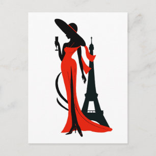 Schöne Silhouette der jungen Frau mit Weinglas Postkarte