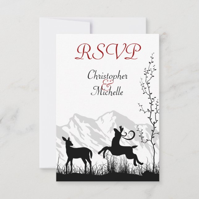 Schöne Silhouette Hirsche Hochzeit RSVP Karte (Vorderseite)