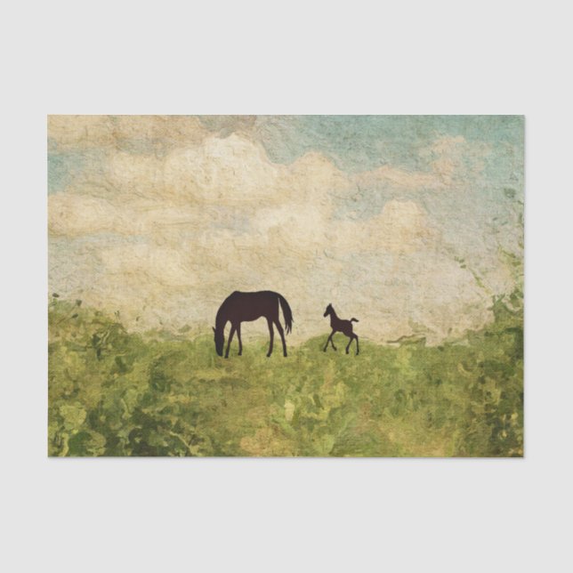 Schöne Silhouette Mare and Foal Horse Seidenpapier (Vorderseite)