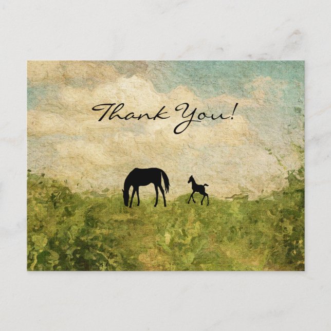 Schöne Silhouette Mare and Foal Horse Vielen Dank Postkarte (Vorderseite)