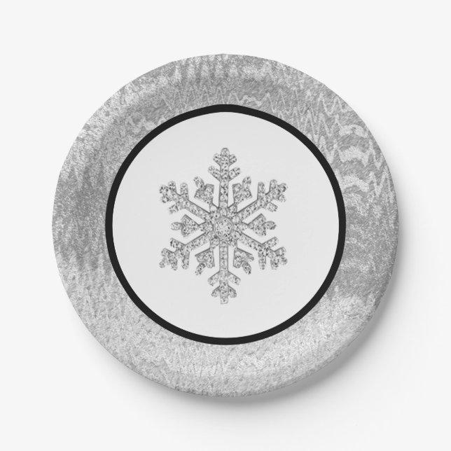 Schöne Silver Found Weihnachten Schneeflocke Pappteller (Vorderseite)