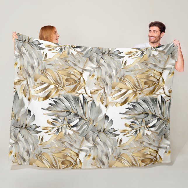 Schöne Silver Gold Palm Blätter Fleecedecke (Beispiel)