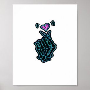 Schöne Skeletthandschuhe mit einem Herzsignal für  Poster