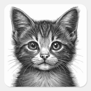 Schöne Skizze der jungen Katze Quadratischer Aufkleber