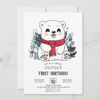 Schöne Snowflake Polar Bär 1. Geburtstag digital Einladung