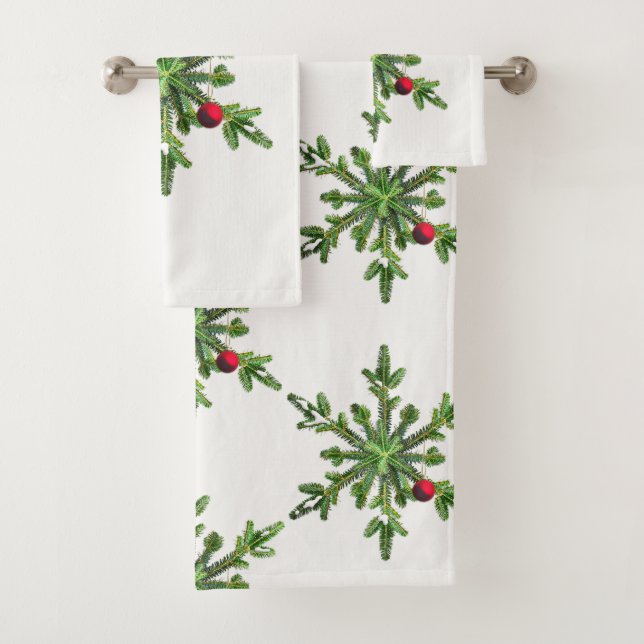 Schöne Snowy Pine Snowflake Weihnachten Badhandtuch Set (Insitu)