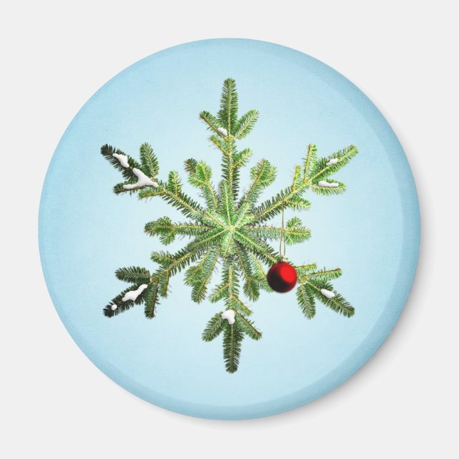 Schöne Snowy Pine Snowflake Weihnachten Magnet (Vorne)