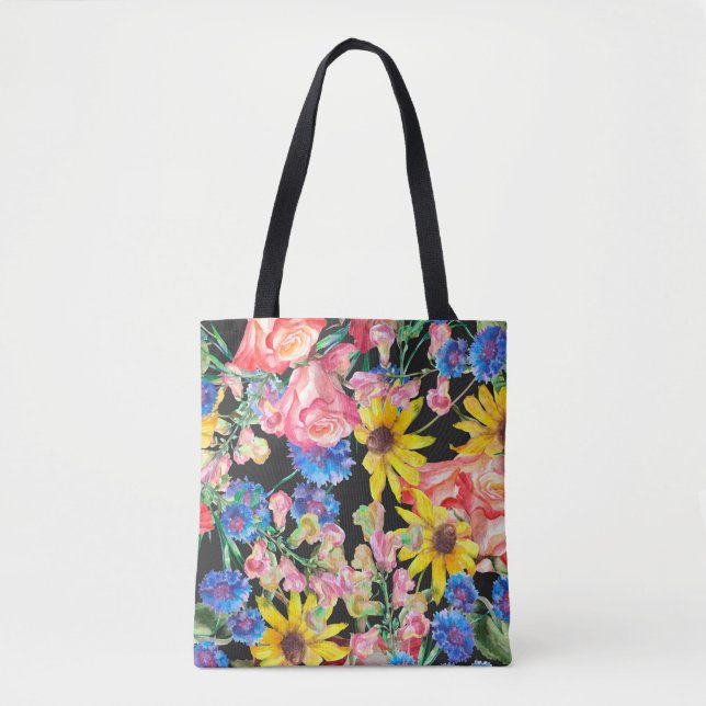 Schöne Sommer-Blume mit Rose. Naht Tasche (Vorderseite)