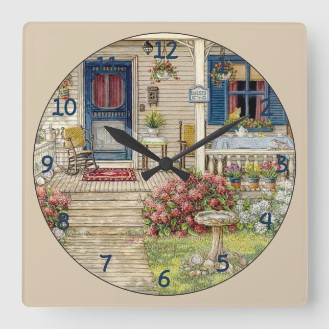 Schöne Sommer-Hütte Quadratische Wanduhr (Vorderseite)