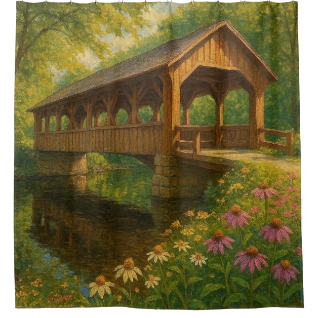 Schöne Sommer überdachte Brücke Kunst Duschvorhang (Vorderseite)