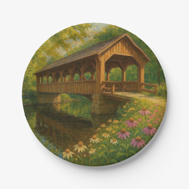 Schöne Sommer überdachte Brücke Kunst Pappteller (Vorderseite)