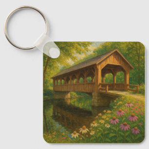 Schöne Sommer überdachte Brücke Kunst Schlüsselanhänger