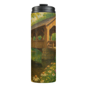 Schöne Sommer überdachte Brücke Kunst Thermosbecher