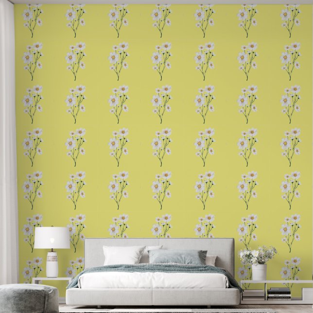 Schöne Sommer White Daisies & Yellow Tapete (Schlafzimmer)