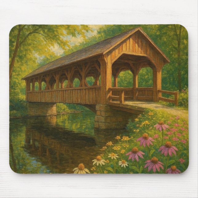 Schöne Sommergedeckte Brückenkunst Mousepad (Vorne)
