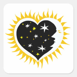 SCHÖNE SONNE UND LIEBE HERZSTÜCK QUADRATISCHER AUFKLEBER