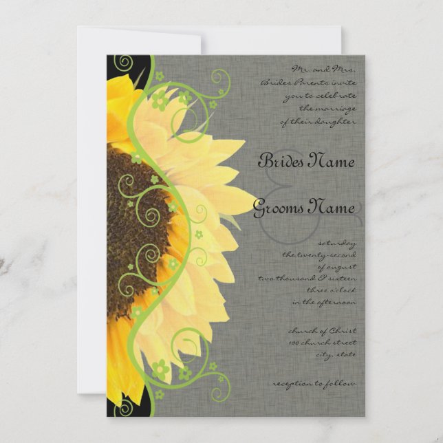 Schöne Sonnenblume auf der Schwarzen Hochzeit Einl Einladung (Vorderseite)