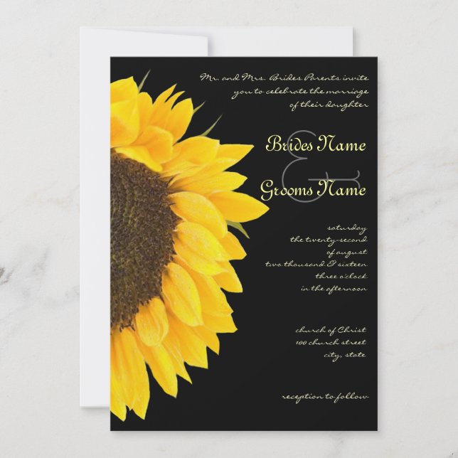 Schöne Sonnenblume auf der Schwarzen Hochzeit Einl Einladung (Vorderseite)
