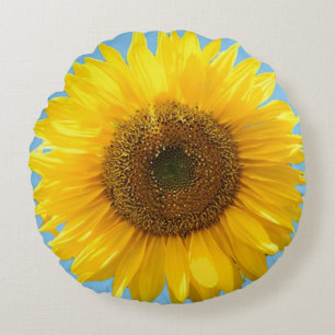 Schöne Sonnenblume auf hellem Türkis-Rundkissen Rundes Kissen
