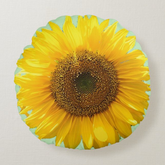 Schöne Sonnenblume auf hellgrünem Rundkissen Rundes Kissen (Vorderseite)