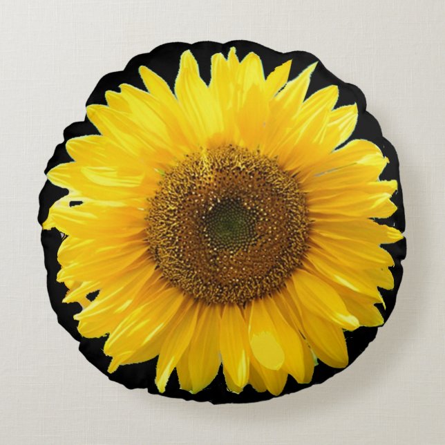 Schöne Sonnenblume auf schwarz Rundes Kissen (Vorderseite)