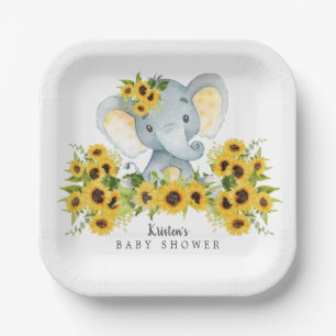 Schöne Sonnenblume Elephant Baby Dusche Pappteller