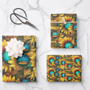 Schöne Sonnenblume Gelb Aquamarines Abstraktes Mus Geschenkpapier Set