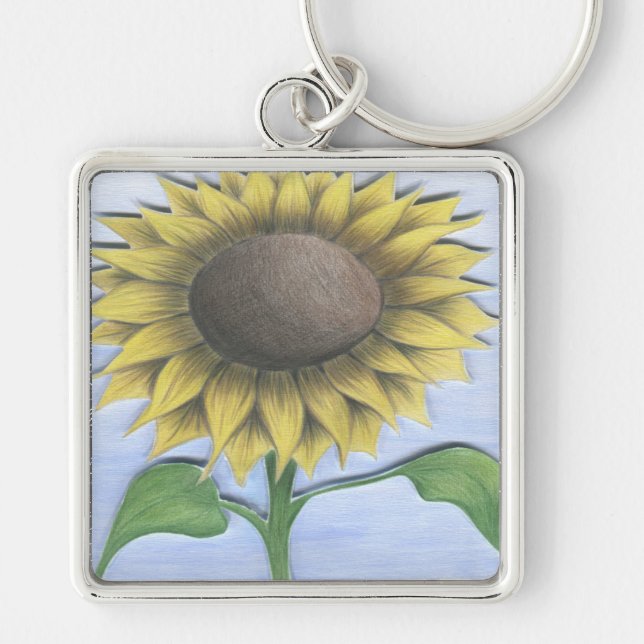 Schöne Sonnenblume Zeichnend Schlüsselanhänger (Vorne)