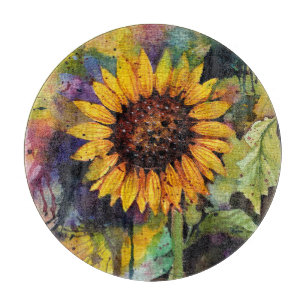 Schöne Sonnenblumen im Wasser Schneidebrett