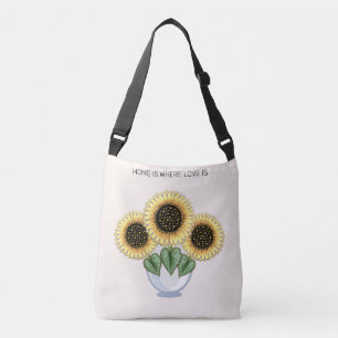 Schöne Sonnenblumen in einer Vase Kunst Tragetaschen Mit Langen Trägern