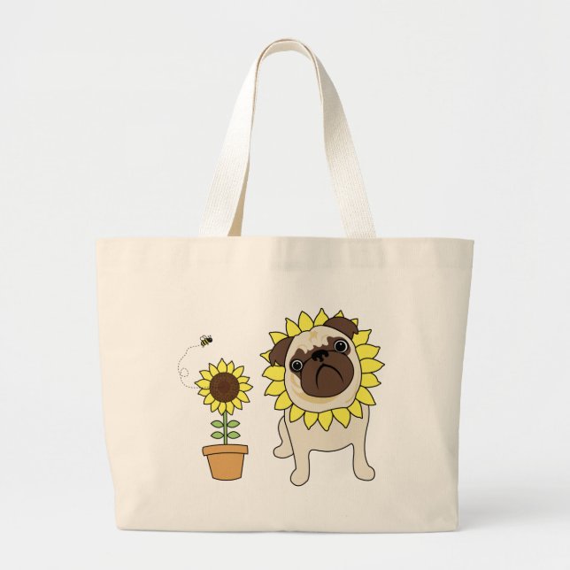 Schöne Sonnenblumen Mops Tragetaschen (Vorne)