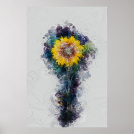 Schöne Sonnenblumen Raum Wasserfarben Malerei Kuns Poster