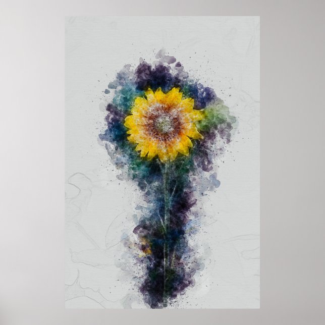 Schöne Sonnenblumen Raum Wasserfarben Malerei Kuns Poster (Vorne)