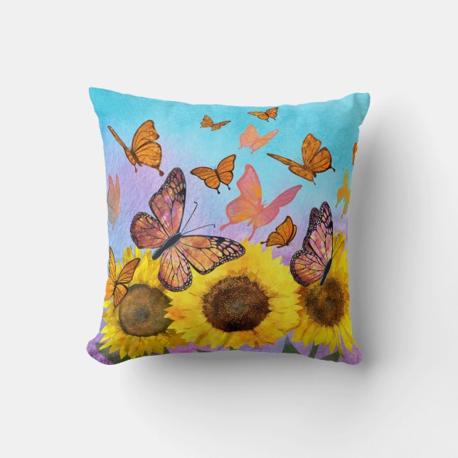 Schöne Sonnenblumen Schmetterlinge Blumengarten Kissen (Vorderseite)