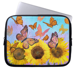 Schöne Sonnenblumen Schmetterlinge Blumengarten Laptopschutzhülle