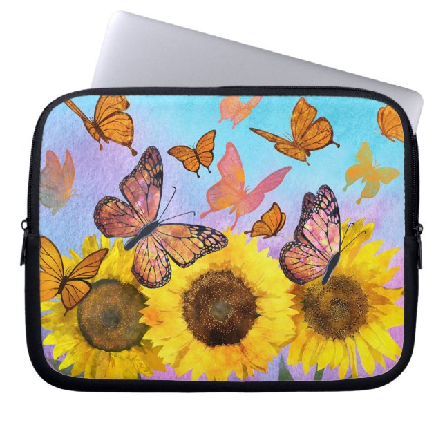 Schöne Sonnenblumen Schmetterlinge Blumengarten Laptopschutzhülle (Vorderseite)