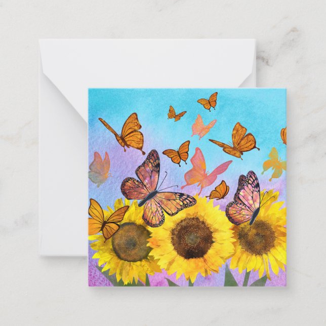 Schöne Sonnenblumen Schmetterlinge Blumengarten Mitteilungskarte (Vorderseite)