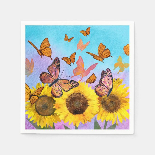 Schöne Sonnenblumen Schmetterlinge Blumengarten Serviette (Vorderseite)