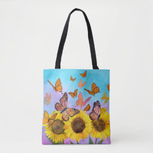 Schöne Sonnenblumen Schmetterlinge Blumengarten Tasche