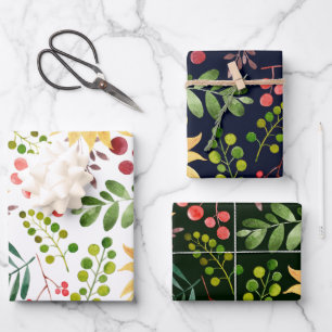 Schöne Sonnenblumen und Berries Wasserfarbe Geschenkpapier Set