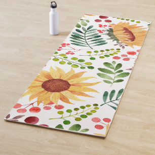 Schöne Sonnenblumen und Berries Wasserfarbe Yogamatte