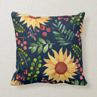 Schöne Sonnenblumen und Berries Wasserfarbengeflec Kissen
